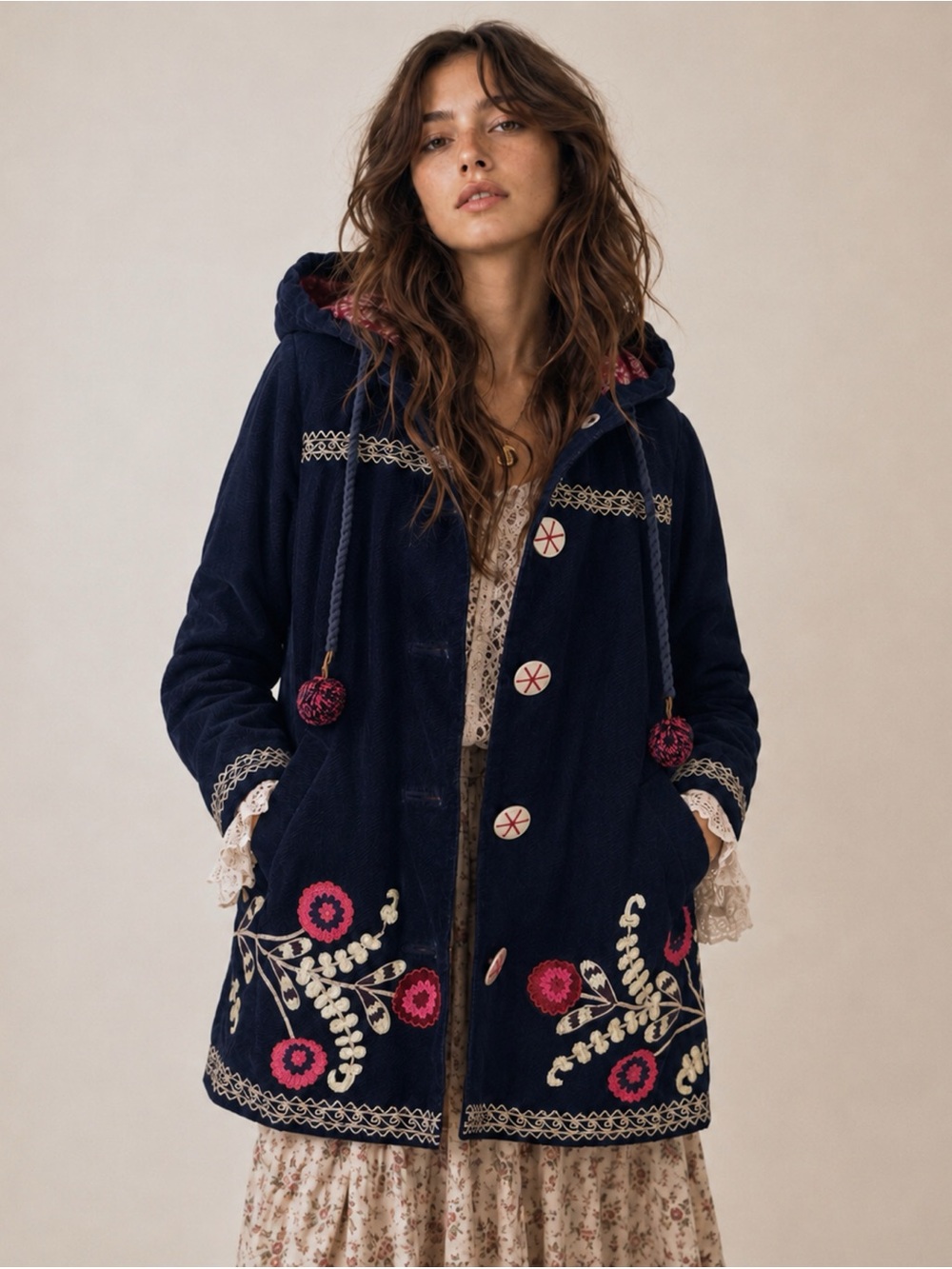 Rare Anthropologie Elevenses Everest Climb Embroidered Floral Boho Corduroy Coat
